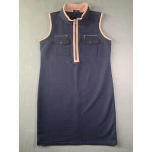 Oly Sleeveless Sport Dress Navy/ Pink Trim Collared Pockets Zip Golf Tennis Sz L